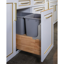Hafele Elemental Wood Bottom-Mounted Double 36 Quart or 52 Quart Roll-Out Trash Unit Without Bins for 18" Min. Opening Width x 24-1/2" Height x 21-1/2" Depth, Synchronized Undermount Slide Included, N