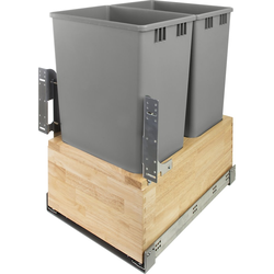 20% OFF Hafele Elemental Wood Bottom-Mounted Double 52 Quart Roll-Out Trash Bin for 15" Min. Opening Width x 24-1/2" Height x 21-1/2" Depth, Heavy Duty Synchronized Undermount Slide Included, Natural