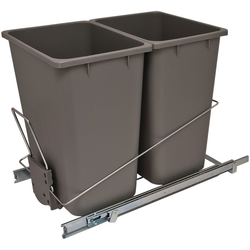 Hafele Elemental Wire Bottom-Mounted Double 36 Quart Roll-Out Trash Bin for 15" Minimum Hinged Opening Width x 19-1/2" Height, With Soft-Close Ball-Bearing Slides, Gray