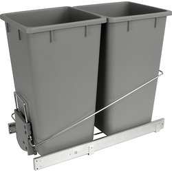 Hafele Elemental Wire Bottom-Mounted Double 28 Quart Roll-Out Trash Bin for 12" Minimum Hinged Opening Width x 18-3/4" Height, With Soft-Close Ball-Bearing Slides, Gray