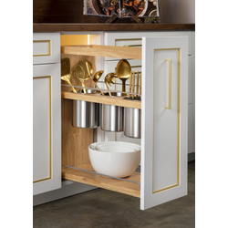 Hafele Elemental Bottom-Mounted Base Pull Out for Minimum Face Frame Cabinet Opening: 12" Width x 26-3/4" Height x 21-1/2" Depth, Undermount Soft Close Slides and 3 Canisters Included, Rubberwood