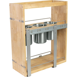 Hafele Elemental Bottom-Mounted Base Pull Out for Minimum Face Frame Cabinet Opening: 10-1/2" Width x 26-3/4" Height x 21-1/2" Depth, Undermount Soft Close Slides and 3 Canisters Included, Rubberwood