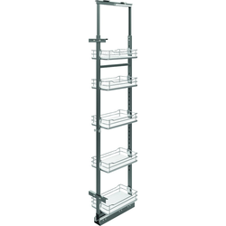 Hafele Elemental Pull Out Pantry Frame with 5 Adjustable Chrome Wire Shelves for Minimum Opening: 10-5/16" Width x 74-3/4" to 86-1/2" Height, Bottom and Top Mounted, Chrome/Gray