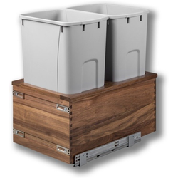Riviera Soft Close Bottom Mount 50 Quart Single Pullout Waste Container, Minimum Cabinet Opening: 12" Width x 22-3/4" Depth x 23-7/8" Height, Walnut / Gray