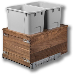 Riviera Soft Close Bottom Mount Touch-to-Open 34 Quart Double Pullout Waste Container, Minimum Cabinet Opening: 15-1/4" Width x 21-3/4" Depth x 19-7/8" Height, Walnut / White