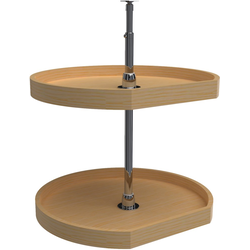 22 Inch Diameter D-Shape 2-Shelf Wood Lazy Susan for Corner Wall Cabinets, Light Brown