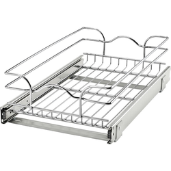 12 Inch Width x 20 Inch Depth Single-Tier Bottom Mount Pullout Steel Wire Organizer, Silver