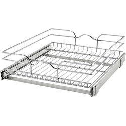 18 Inch Width x 20 Inch Depth Single-Tier Bottom Mount Pullout Steel Wire Organizer, Silver