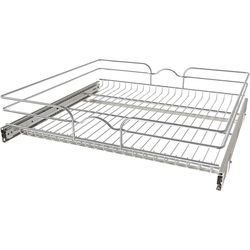 24 Inch Width x 22 Inch Depth Single-Tier Bottom Mount Pullout Steel Wire Organizer, Silver