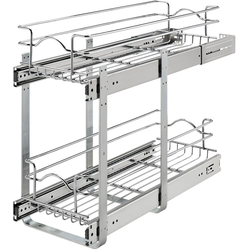 9 Inch Width x 22 Inch Depth Two-Tier Bottom Mount Pullout Steel Wire Organizer, Silver
