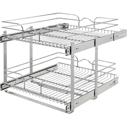 21 Inch Width x 22 Inch Depth Two-Tier Bottom Mount Pullout Steel Wire Organizer, Silver