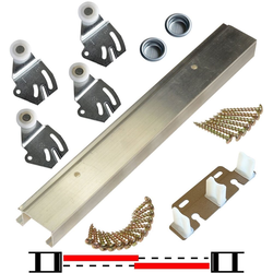 2200 Series 60" Length Bypass Mill Aluminum Track and Goldtone Hardware Set for 3/4" or 1-3/8" Door Thickness, 75 Lb Capacity
