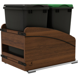 Craftsman Soft Close Double 35 Quart (Black) Waste Bin Pullout for 15" Width x 22-1/4" Depth x 20-7/8" Height Minimum Opening, Clear Coat Walnut/Black Accents