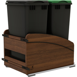 Craftsman Soft Close Double 50 Quart (Black) Waste Bin Pullout for 15" Width x 22-1/4" Depth x 20-7/8" Height Minimum Opening, Clear Coat Walnut/Black Accents