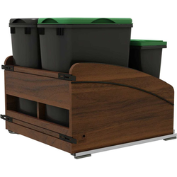 Craftsman Soft Close 4 Bin (2 x 32 Quart &amp; 2 x 8 ltr.) Bin Pullout for 21" Width x 22-1/4" Depth x 20-3/4" Height Minimum Opening, Clear Coat Walnut/Black Accents