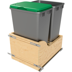 22% OFF Craftsman Soft Close Double 50 Quart (Silver) Waste Bin Pullout for 15" Width x 22-1/4" Depth x 24-3/4" Height Minimum Opening, Clear Coat Maple/Black Accents