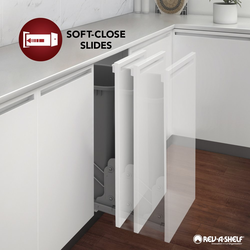 Craftsman Soft Close Double 35 Quart (Silver) Waste Bin Pullout for 15" Width x 22-1/4" Depth x 20-3/8" Height Minimum Opening, Clear Coat Maple/Black Accents
