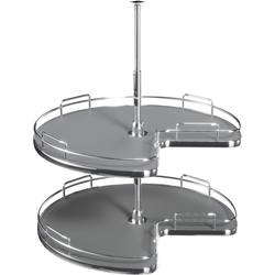 RVS Double Shelf 28" Diameter Kidney Shape-Shaped Lazy Susan for 33" x 33" Bifold Two Door Corner Bases, Gray/Chrome