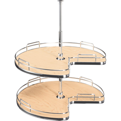 RVS Double Shelf 28" Diameter Kidney Shape-Shaped Lazy Susan for 33" x 33" Bifold Two Door Corner Bases, Almond/Chrome
