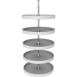 6065 Five Shelf 24" Diameter Full Circle Lazy Susan Set, 56" to 62" Height, White Polymer