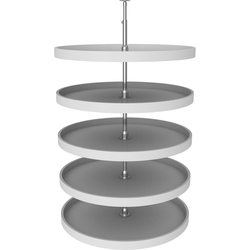 6072 Five Shelf 32" Diameter Full Circle Lazy Susan Set, 56" to 62" Height, White Polymer