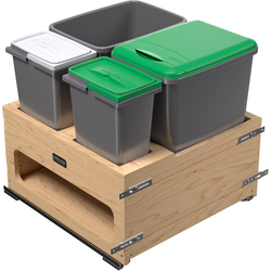 Bottom-Mount 2-Bin Waste Management Roll-Out, 2 x 32 Quart, Minimum Cabinet Opening 21" Width x 22-1/8" Depth x 20-21/32" Height, Clear Coat Maple
