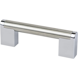 Berenson Studio Remix 3-3/4" (96mm) Center to Center Brushed Nickel and Polished Chrome Pull, 4-9/32" Length x 9/16" Width x 1-7/16" Projection
