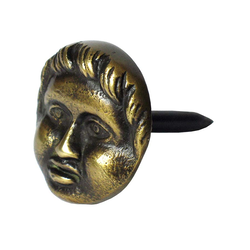 Round Clavo with Cherub Face 1-3/16 inch Diameter, Antique Brass