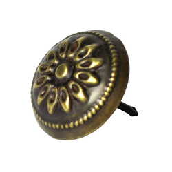 Carved Floral Clavo 1 inch Diameter, Antique Brass