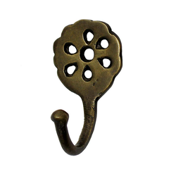 Small Carved Hook 1-1/8 inch L x 1-3/4 inch W, Antique Brass