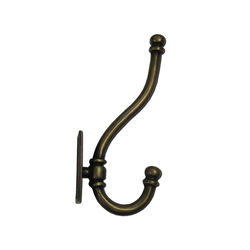 Heavy Traditional Hook 6-1/4 inch L x 1-1/2 inch W, Antique Brass