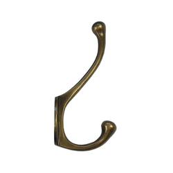 Round Top Double Hook 4-1/2 inch L x 1-1/4 inch W, Antique Brass