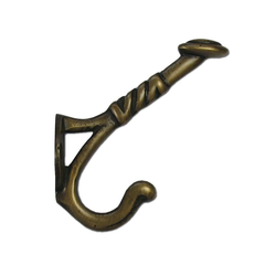 Fancy Double Hook 3-1/2 inch L x 1-1/4 inch W, Antique Brass