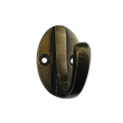 Oval Back Carved-Side Hook 1-3/4 inch L x 1 inch W, Antique Brass