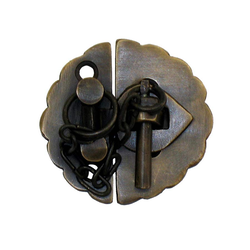Round Scalloped Latch with Chain 1-3/4 inch Diameter, Antique Brass