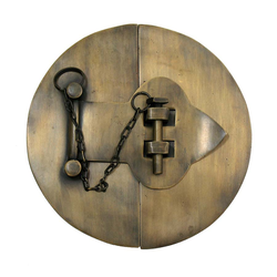 Large Plain Round Latch with Chain 6 inch Diameter, Antique Brass