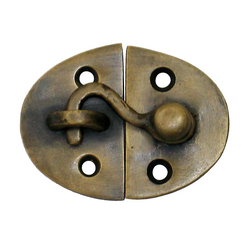 Oval Latch with Hook 1-5/8 inch L x 2-1/8 inch W, Antique Brass