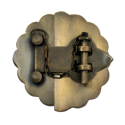 Latch with Scalloped Backplate 3-1/2 inch Diameter, Antique Brass