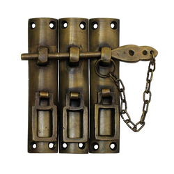 Medium Three-Piece Lock with Chain 3-1/2 inch W, Antique Brass