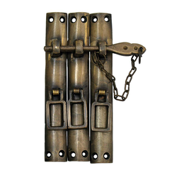 Large Three-Piece Lock with Chain 5-1/2 inch W, Antique Brass