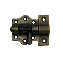 Surface Bolt with Round Backplate 2-1/8 inch Long, Antique Brass