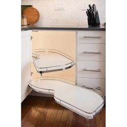 Lemans II Series 60 Blind Corner Organizer, Blind Left, Inc. Two-21 Inch Trays, Post, and Soft Close, Min. Face Frame Opening 21-1/4 Inch W x 21-1/2 Inch H, Chrome/White