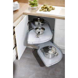 Lemans II Series 40 Blind Corner Organizer Set, Blind Left, Includes Two-12 Inch Trays, Post, and Soft Close, Min. Cabinet Opening 14-1/4 Inch W x 21-1/2 Inch H, Chrome/Gray
