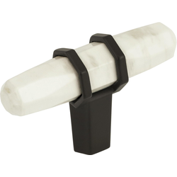 Carrione 2-1/2 Inch Length Contemporary Knob, Marble White/Black Bronze