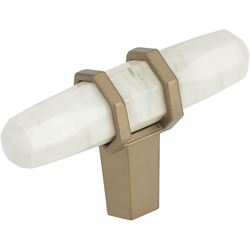 Carrione 2-1/2 Inch Length Contemporary Knob, Marble White/Golden Champagne