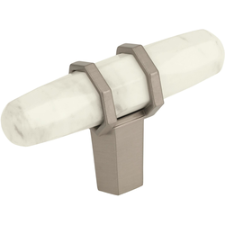 Carrione 2-1/2 Inch Length Contemporary Knob, Marble White/Satin Nickel