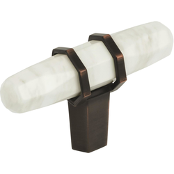 Carrione 2-1/2 Inch Length Contemporary Knob, Marble White/Oil-Rubbed Bronze