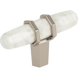 Carrione 2-1/2 Inch Length Contemporary Knob, Marble White/Polished Nickel