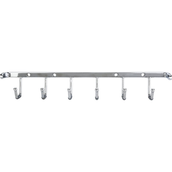 11 Inch Width x 1-3/4 Inch Depth x 1-3/4 Inch Height Screw Mounted Belt Rack with 6 Hooks, Polished Chrome
