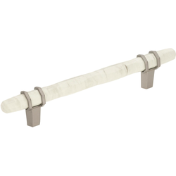 Carrione 5-1/16 Inch Center to Center Contemporary Pull, Marble White/Satin Nickel